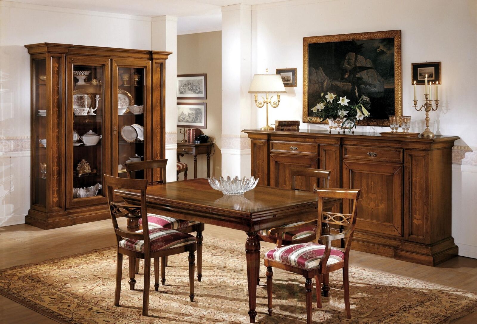 Complete dining table 4 chairs dining room set dining group wood set showcase chest of drawers