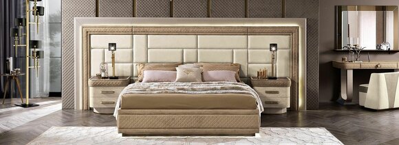 Bedroom furniture bed solid beige Italian furniture beds wood double bed