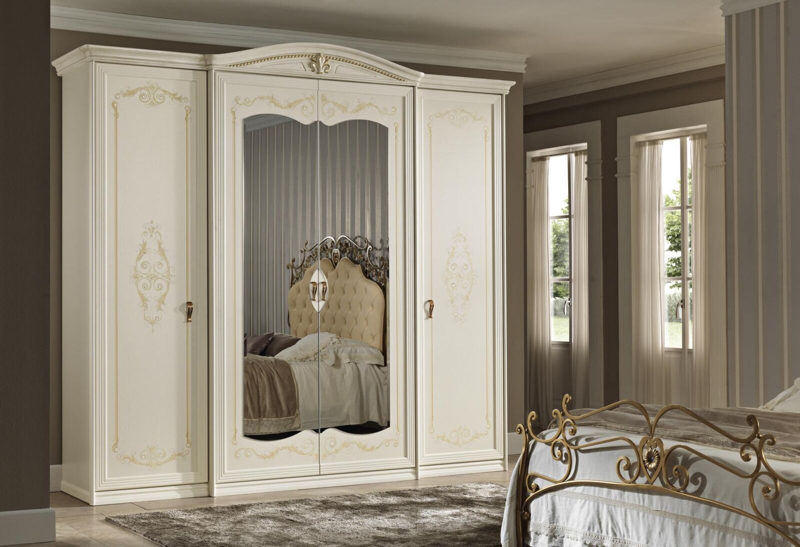 Wardrobe, bedroom, cupboards, furniture, wood, white mirrors, new