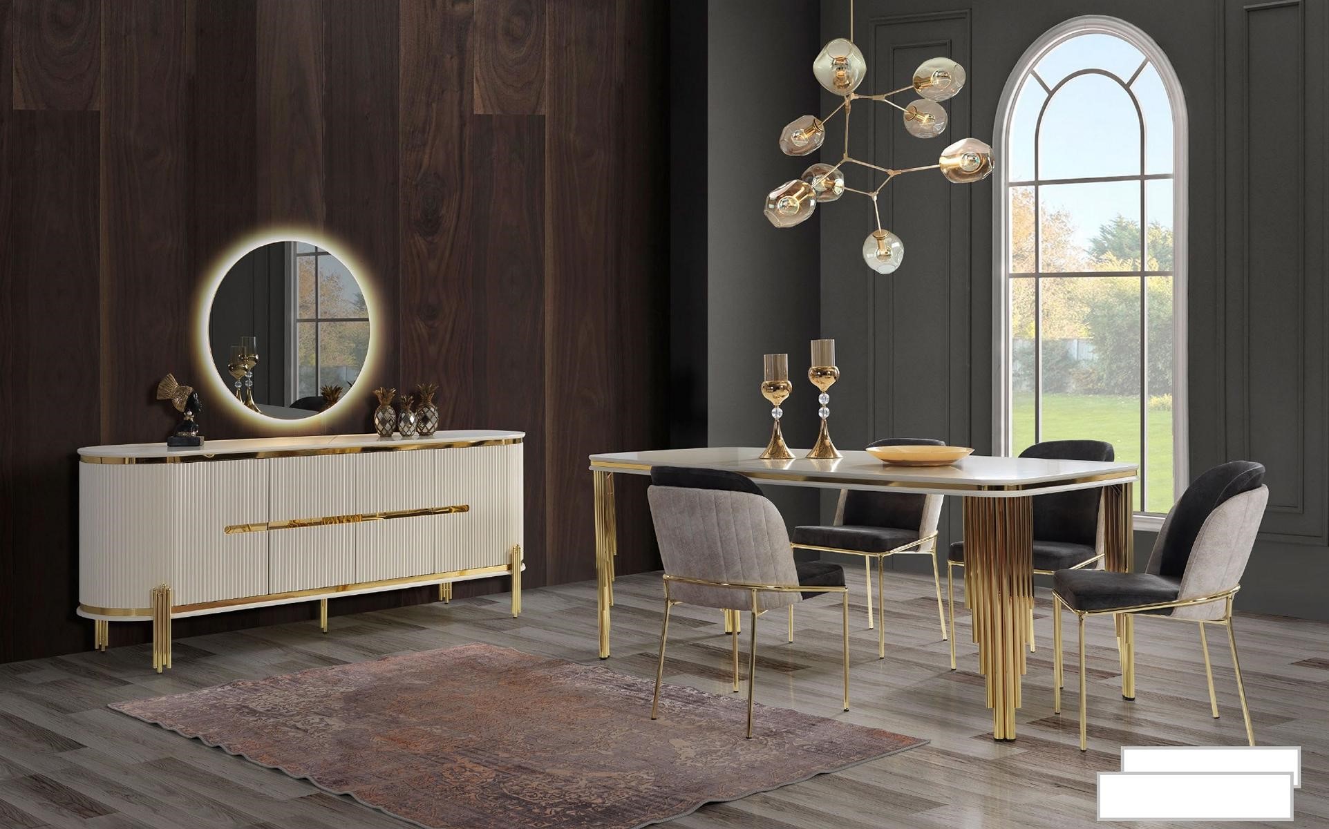 Metal Furniture Dining Set Table Chair Set Commode Dining Set Chairs 6pcs.