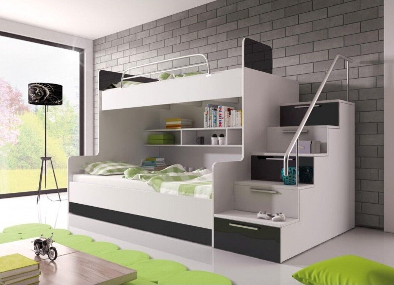 Black bunk bed bunk bed children\'s room beds loft bed high gloss furniture