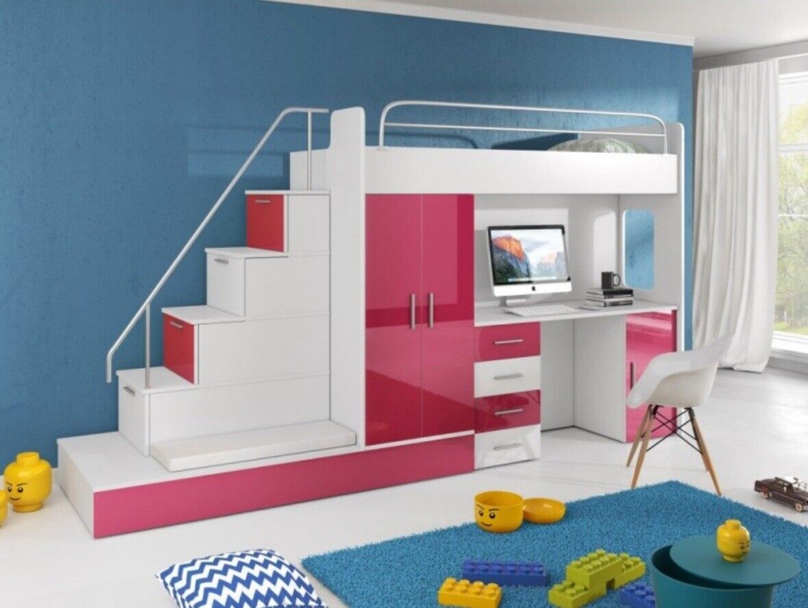 Loft beds bunk bed loft bed blue children\'s room beds bunk bed pink new