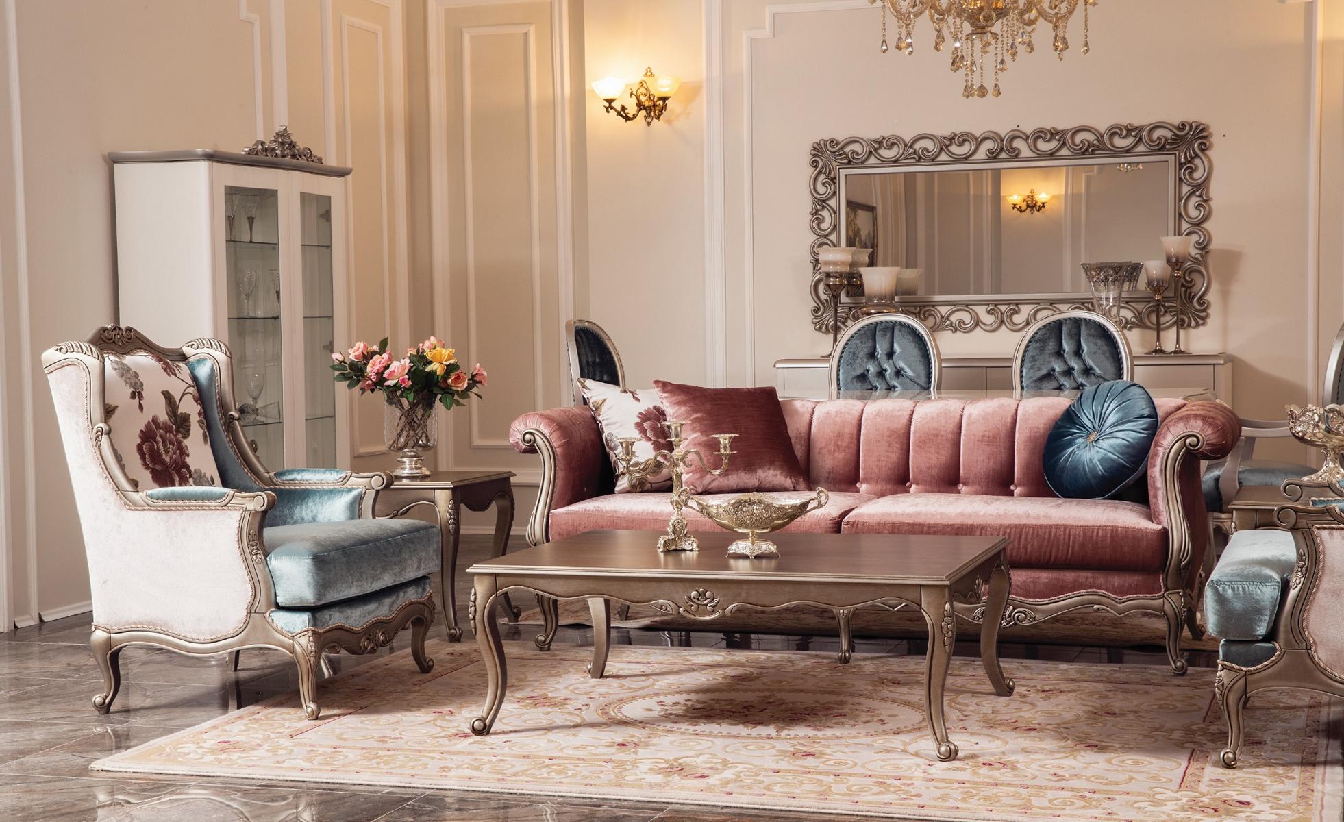 Sofa Set Classic Sofa Couch Set Coffee Table 2x Armchair Luxury Set 4pcs.