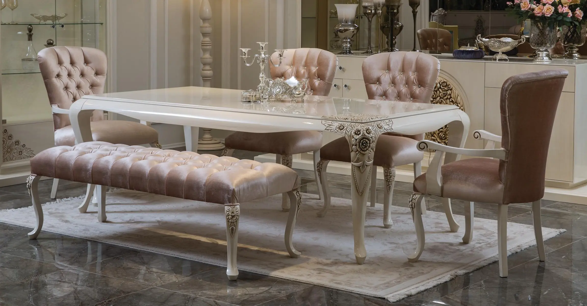 Classic Dining Room Set Table Chair Set Stool Dining Set 6pcs