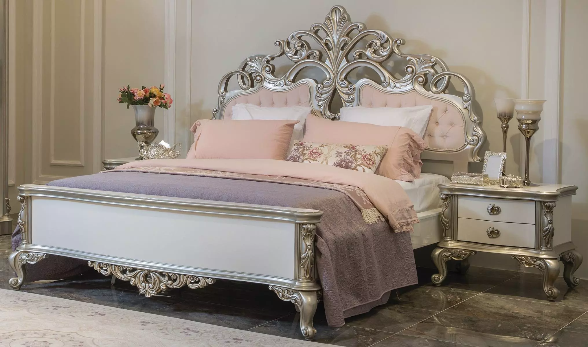 Bed Furniture Silver Pink Bedroom Furniture Design Beds Luxury Baroque