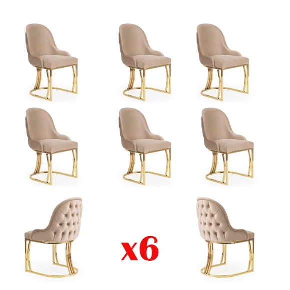 Set of 6 Armchairs Chair Design Metal Fabric Upholstery Chairs Dining Room Textile