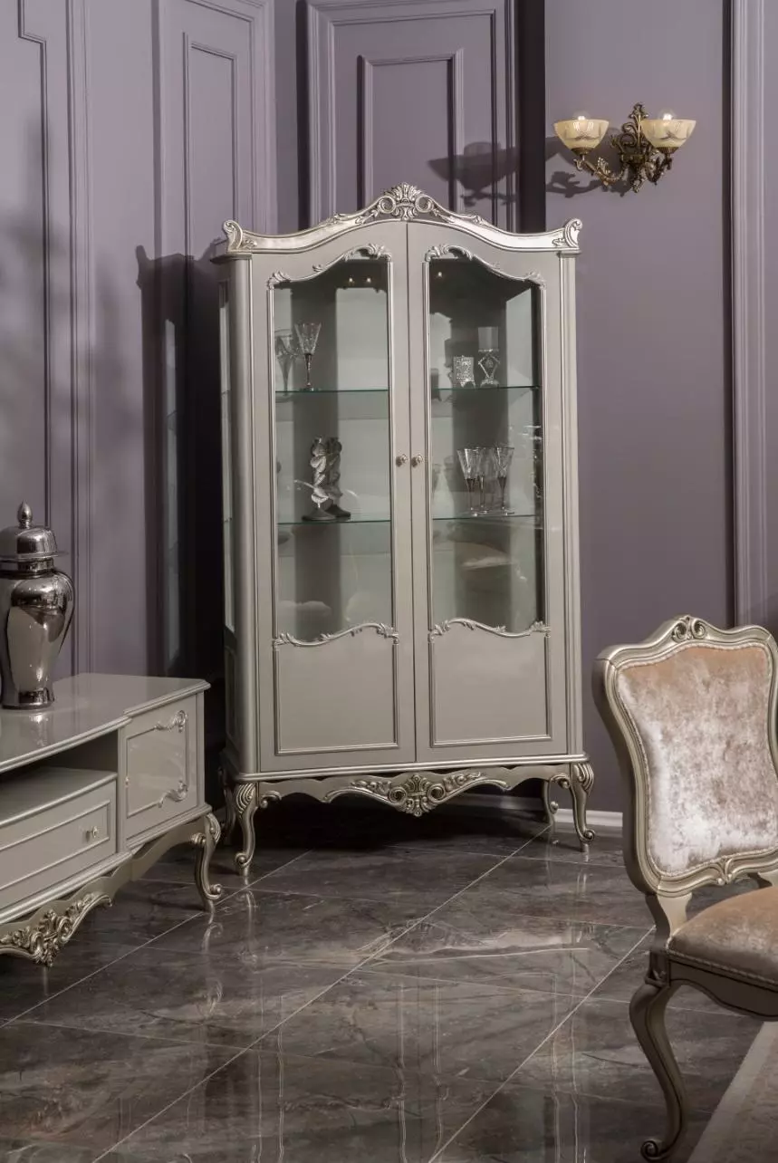 Light Grey Baroque Rococo Cabinet Glass Cabinet Showcases Classic