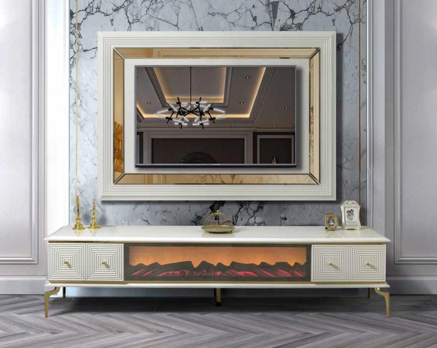 sideboard cabinet rtv with fireplace living wall set TV panel stainless steel luxury furniture