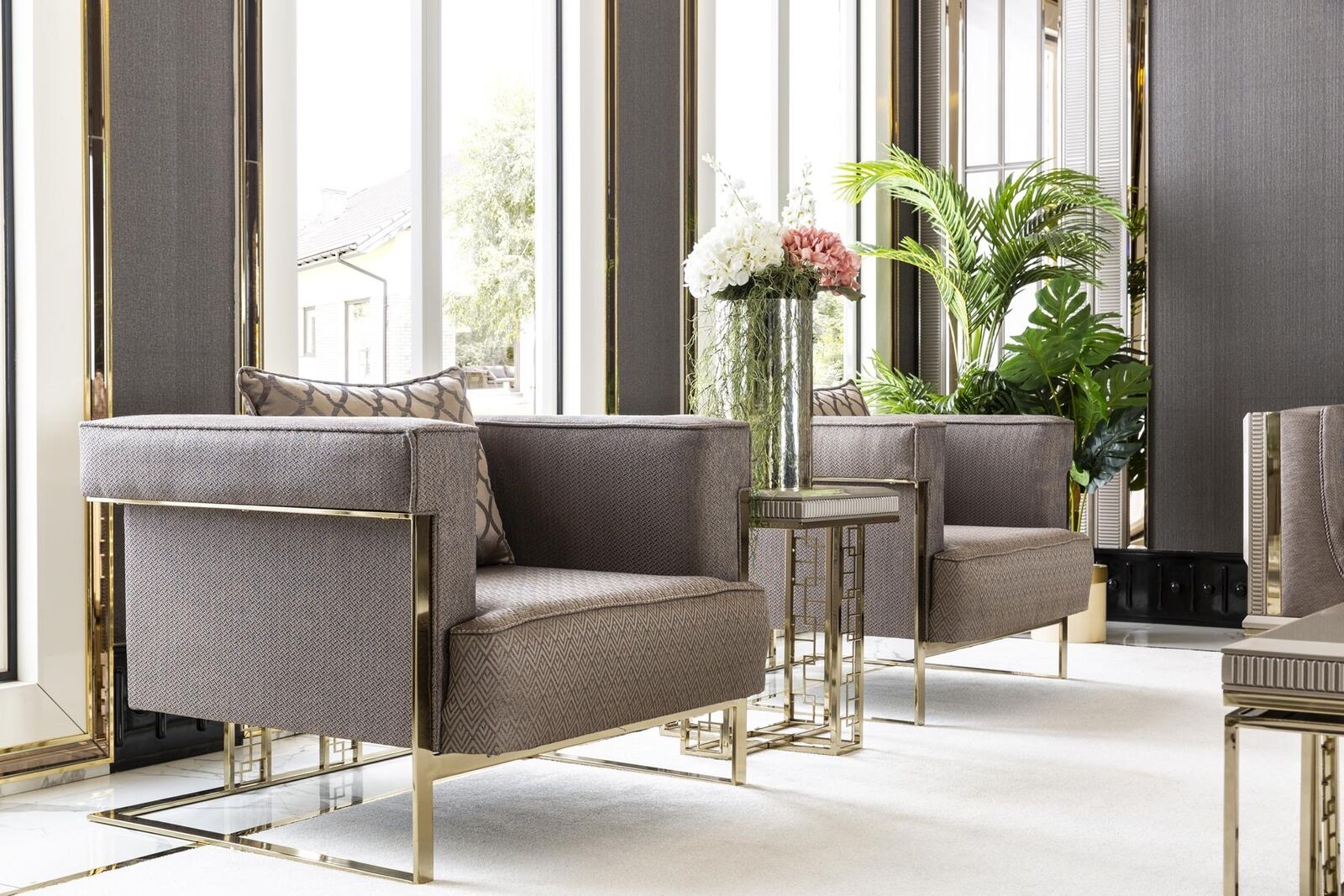 Living room set gray 2x armchairs beautiful design elegant side table new 3 pieces.
