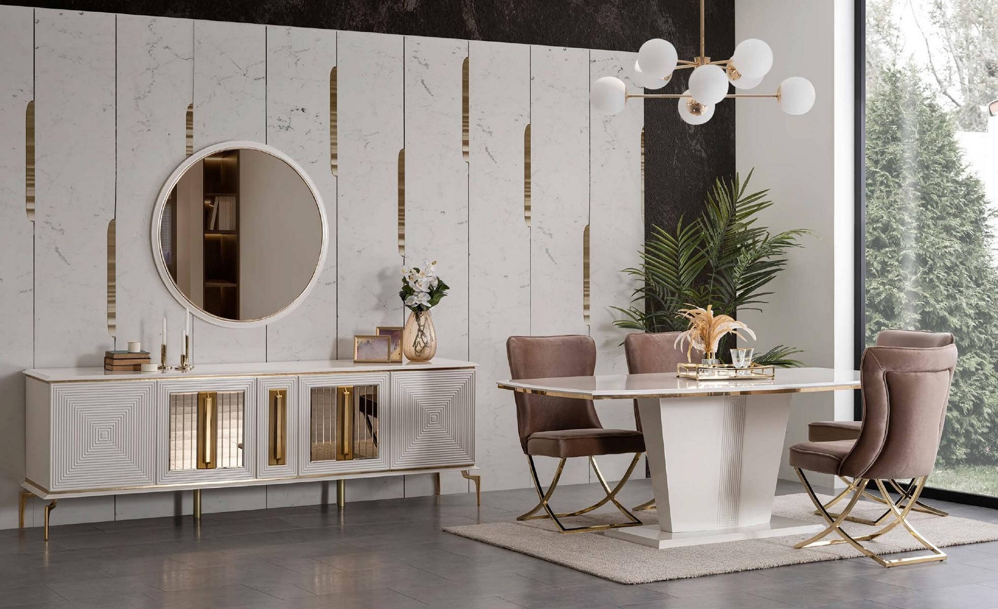 Luxury Dining Room Dining Table Set Table Chairs Dresser 7pcs