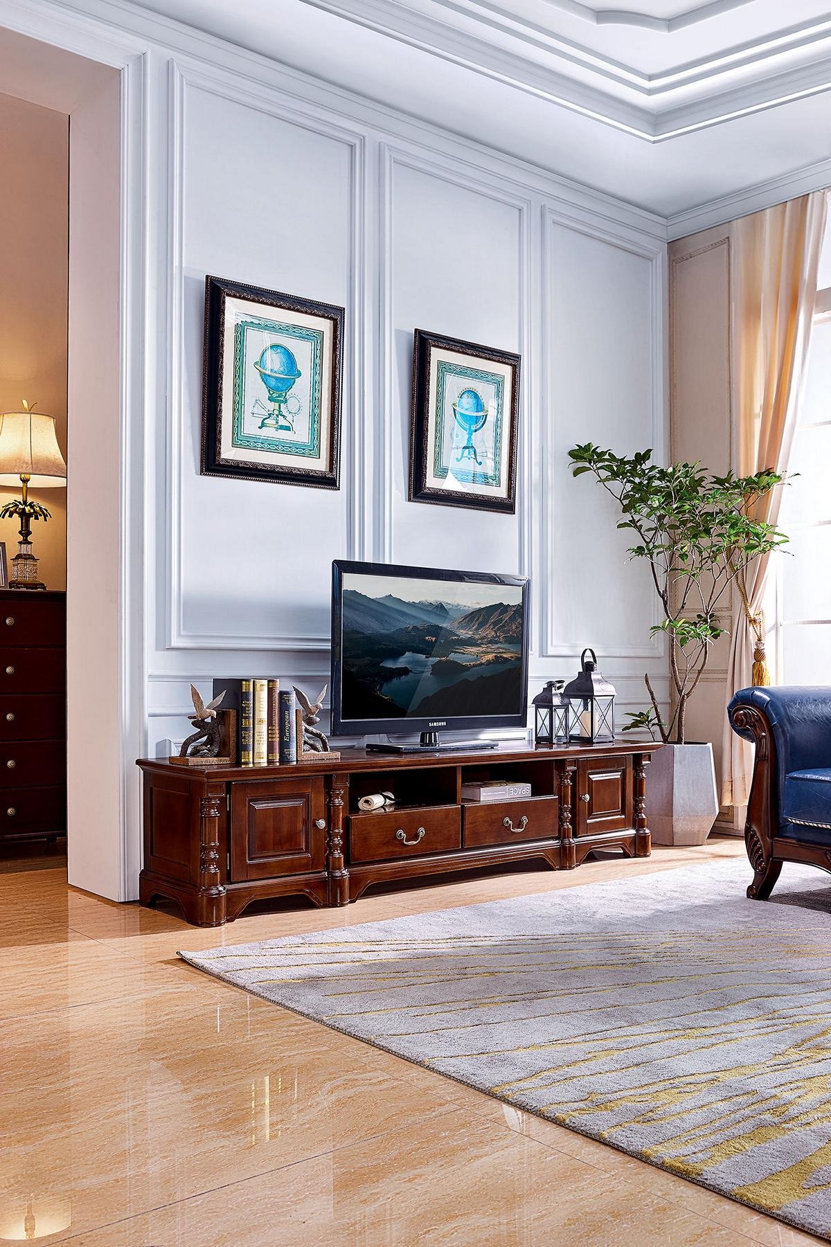 Lowboard cabinet rtv living room tv wood furniture cabinet classic