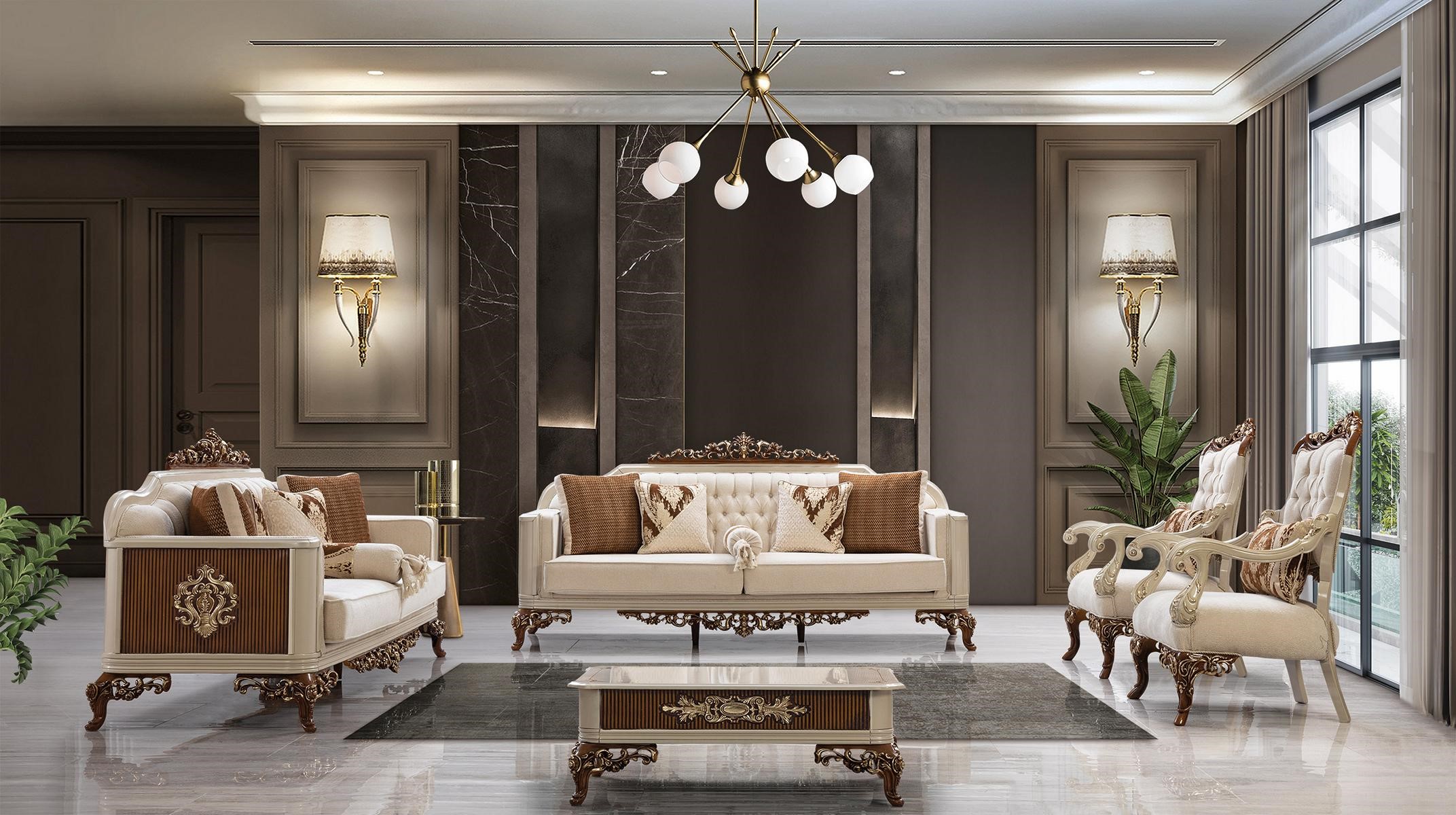 Sofa Set 3+1+1 Seater Coffee Table Luxury Set Sofa Armchair Fabric Baroque