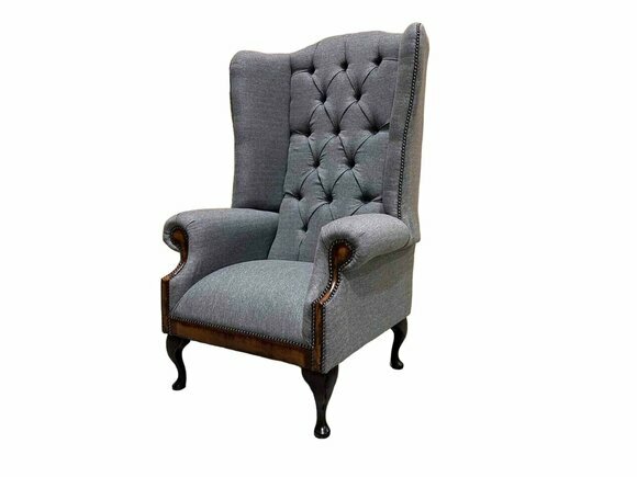Wing chair Chesterfield armchair couch 1 seater gray fabric textile new