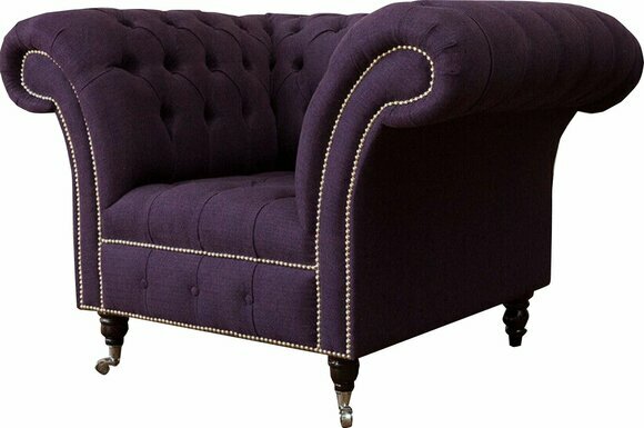 Armchair single seater luxury 1 seat seat design textile Purple fabric Chesterfield