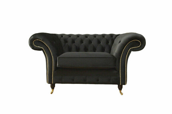 Chesterfield Armchair Lounge Black Sofa Couch Upholstery Modern Textile New