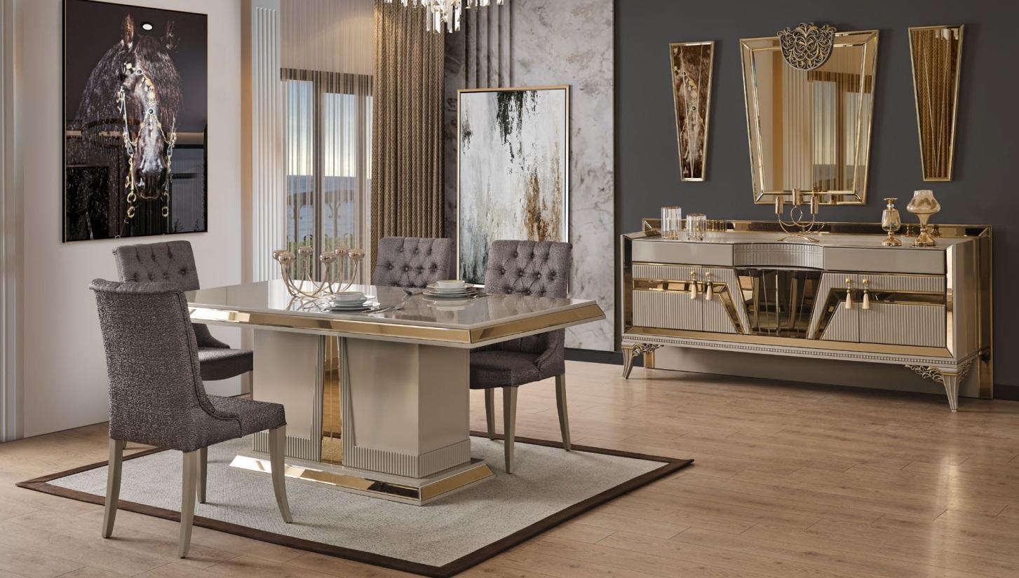 Dining set dining table chairs gray wood dining room luxury set 9 pieces