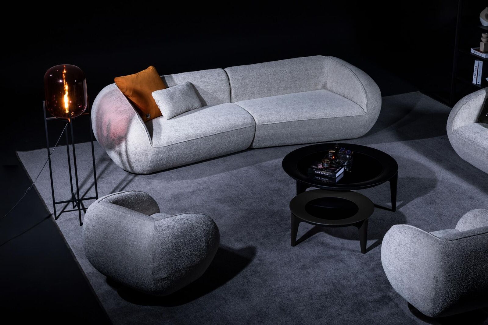 Grey Luxury Sofa Set Four Seater Armchair Luxury Couches Textile Furniture