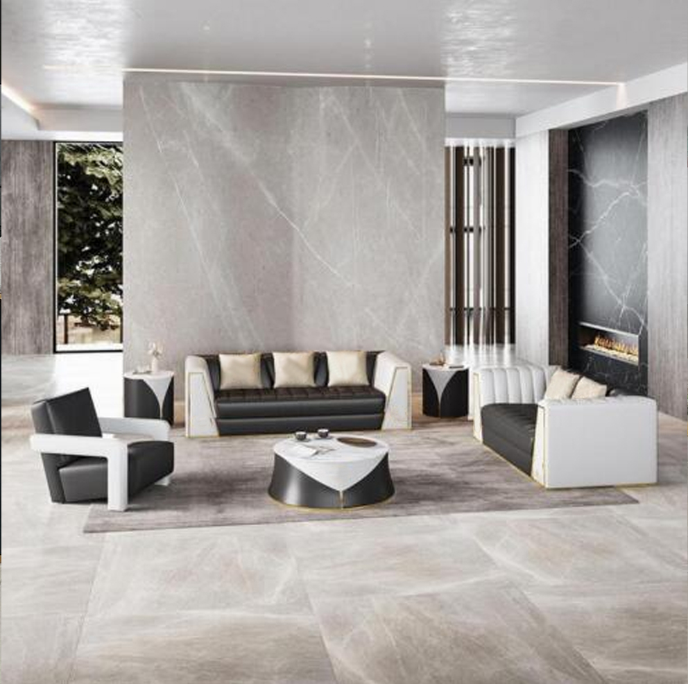 Living Room 4 Piece Sofa Set 3+2+1 Seats with Leather Coffee Table