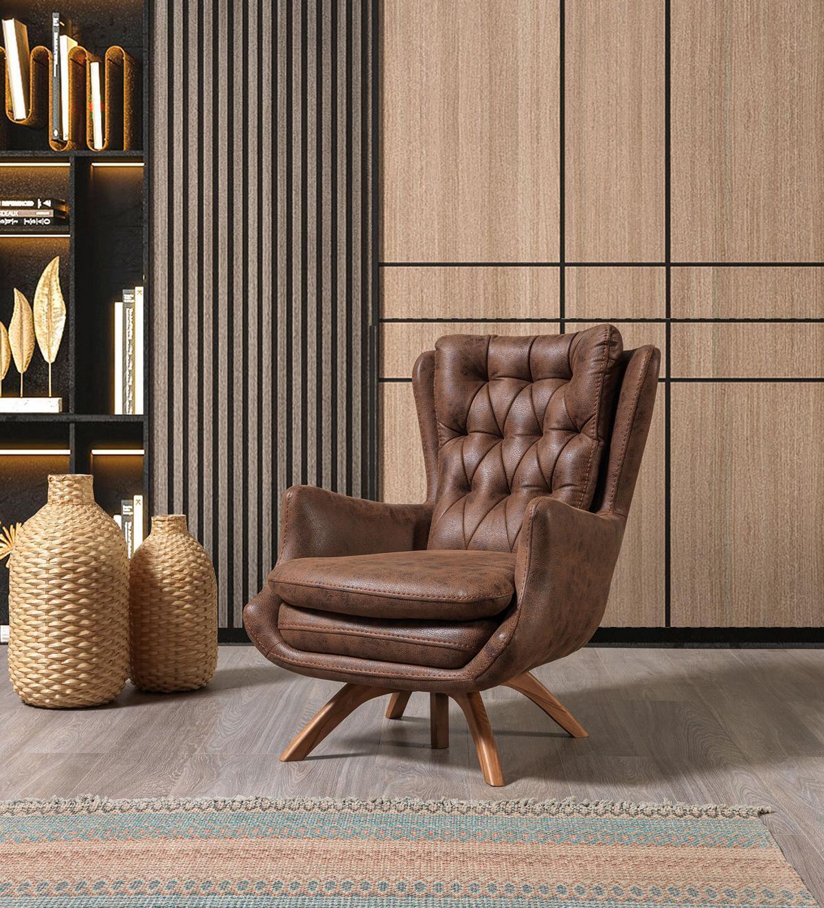 Living Room Armchair Design Couch Seater Faux Leather Upholstery Luxury