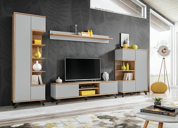 Living Walls Set 4 pcs Luxury Living Room Set TV Stand Bookcase Furniture