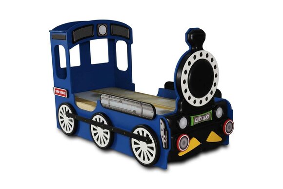 Blue children\'s room bed luxury single bed in railway design wooden frame
