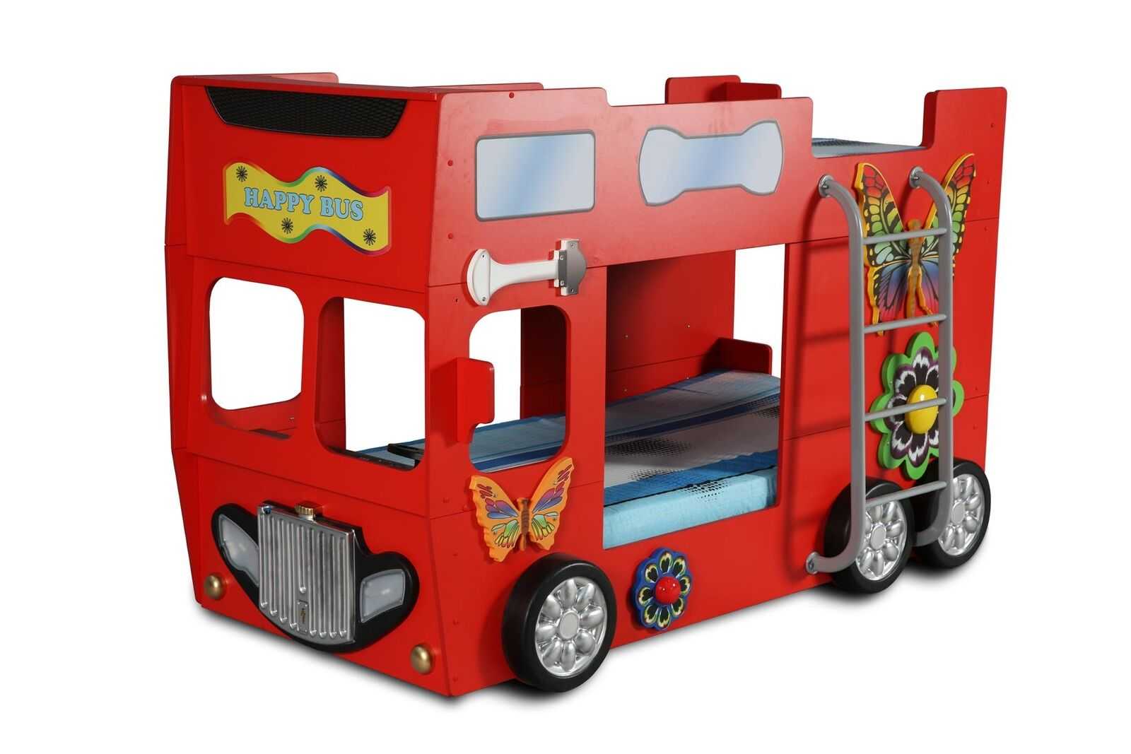 Red children\'s bed fire brigade design car bed large double bunk bed