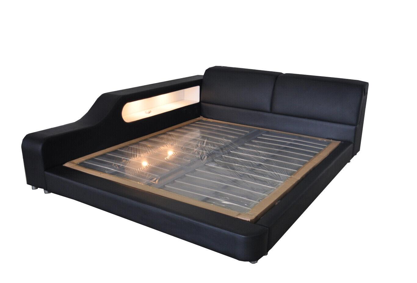 Design bed leather upholstery beds hotel XXL big 200x200cm multifunction shelf USB