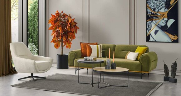 Modern sofa set 3 + 1 seater green couches design living room set 2pcs