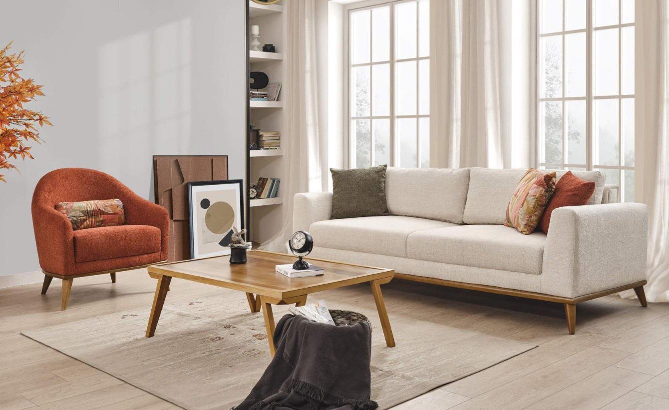 Sofa set 3 + 1 seater design furniture 2pcs beige sofa textile