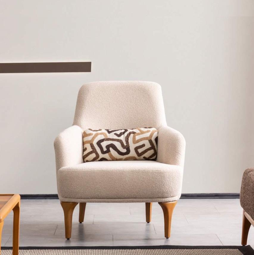 Design Armchair Beige Colour Living Room Wood Stylish Lounge Club Furniture