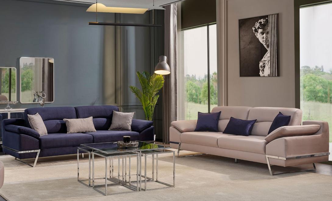 Three-seater set sofa set 33 seater fabric luxury blue set GArnituren
