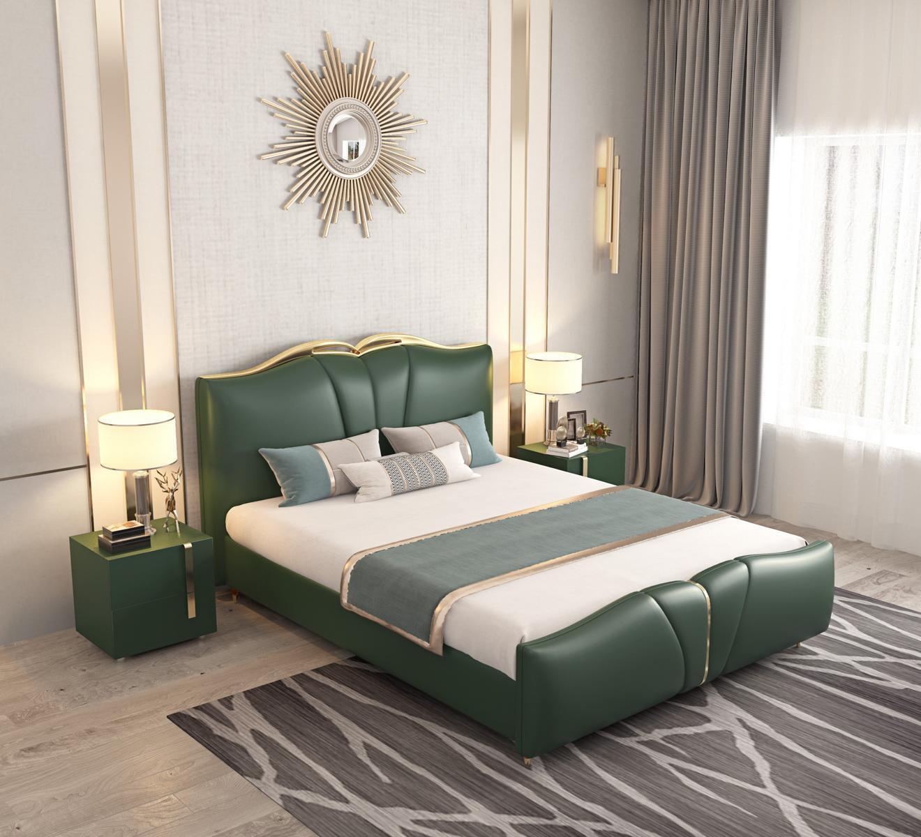 Design double bed bedroom furniture 3-piece set beds complete bedside tables
