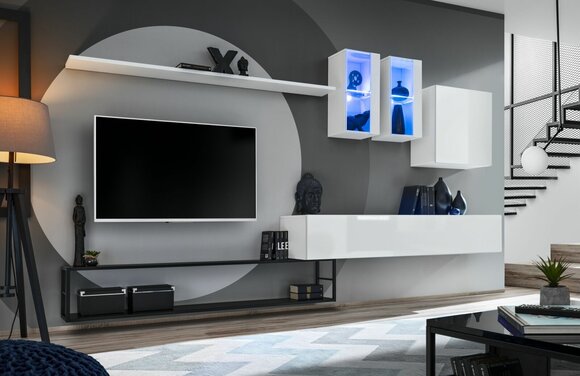 Complete wall unit designer luxury living room furniture white TV stand sideboard