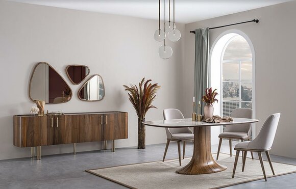 Dining room set 9 pieces modern design luxury furniture complete furnishing dining table