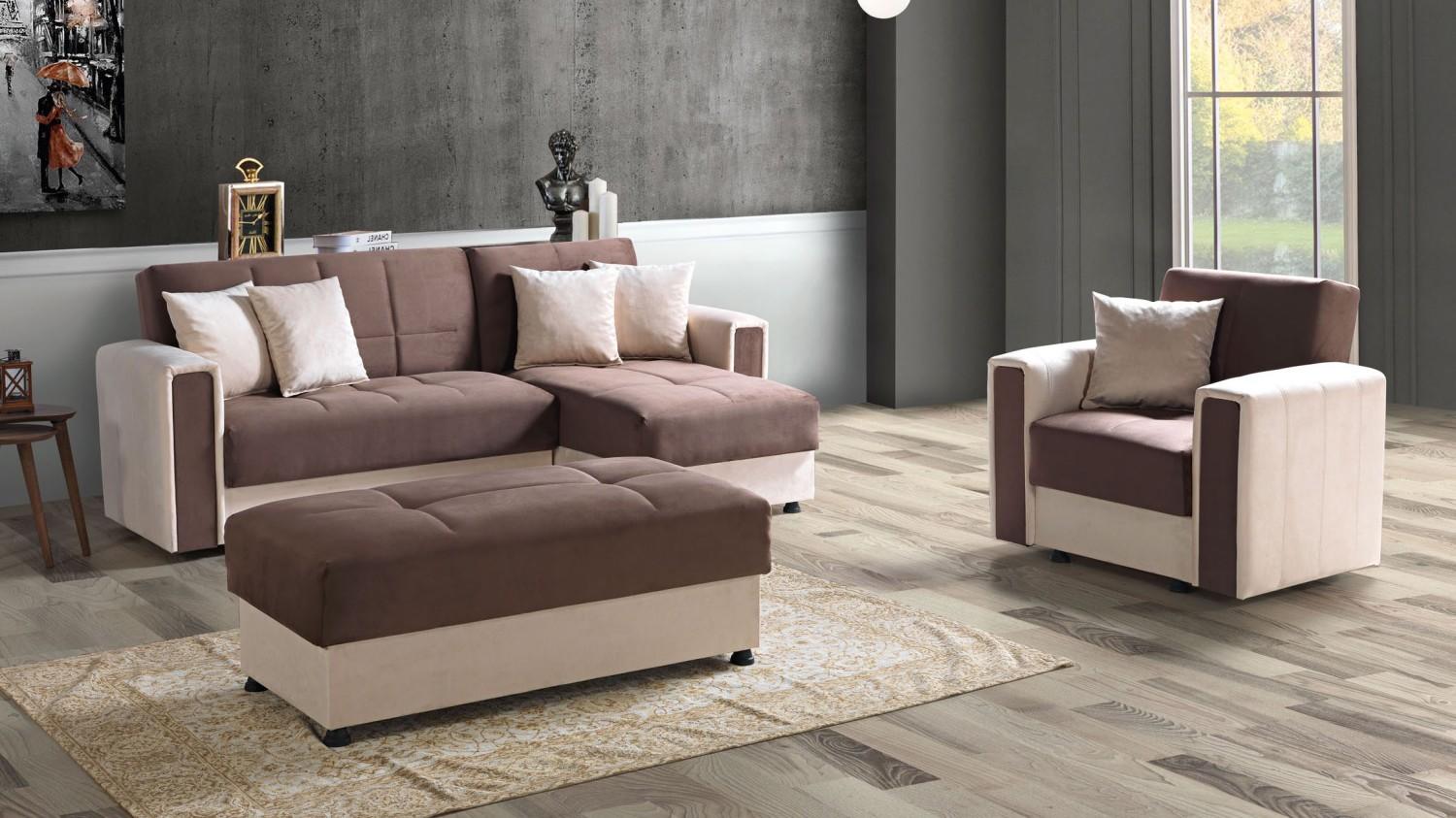 Corner sofa L-shaped armchair stool textile complete upholstery premium