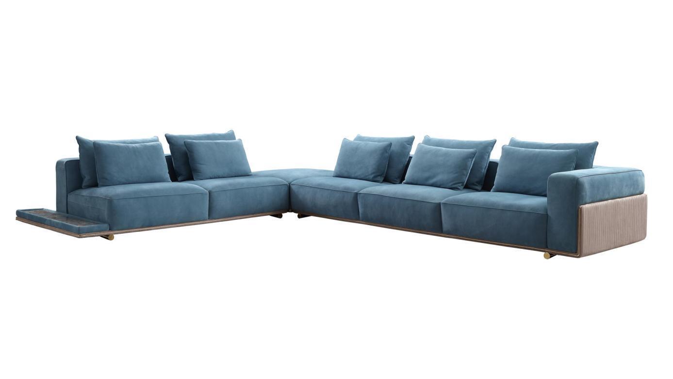Blue corner sofa L-shape couch living room luxury fabric furniture luxury design new