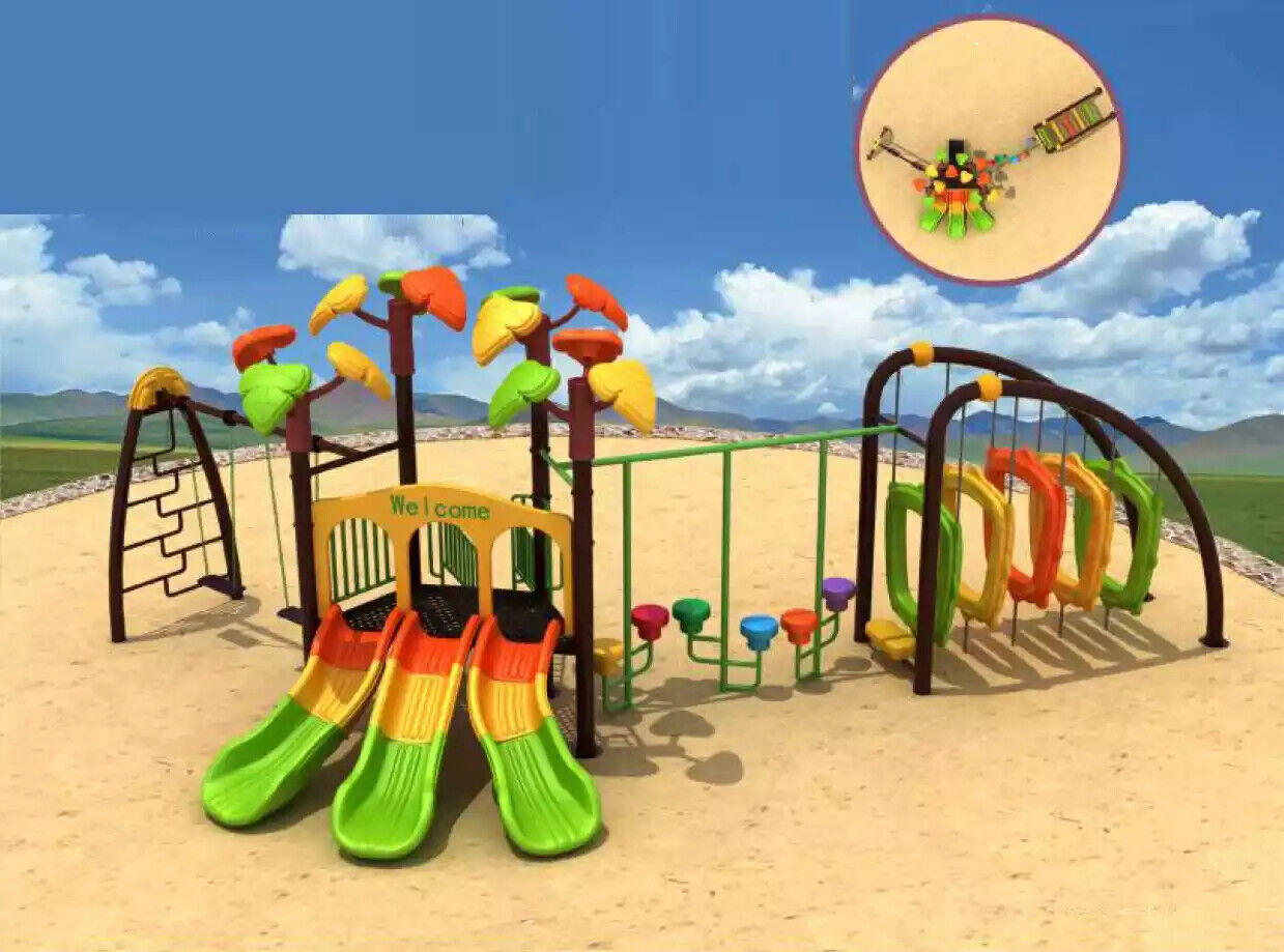 Outdoor playground for children with slides and obstacles Climbing wall