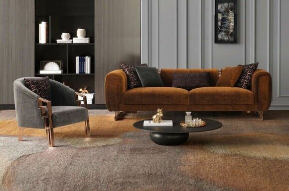 Couch set three-seater armchair brown fabric sofa set complete sofa