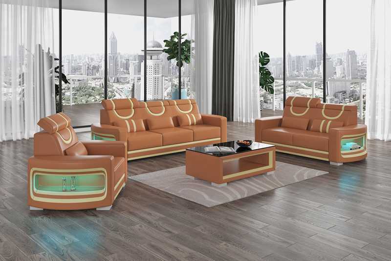 Sofa set luxury complete sofa set brown faux leather sofa 321
