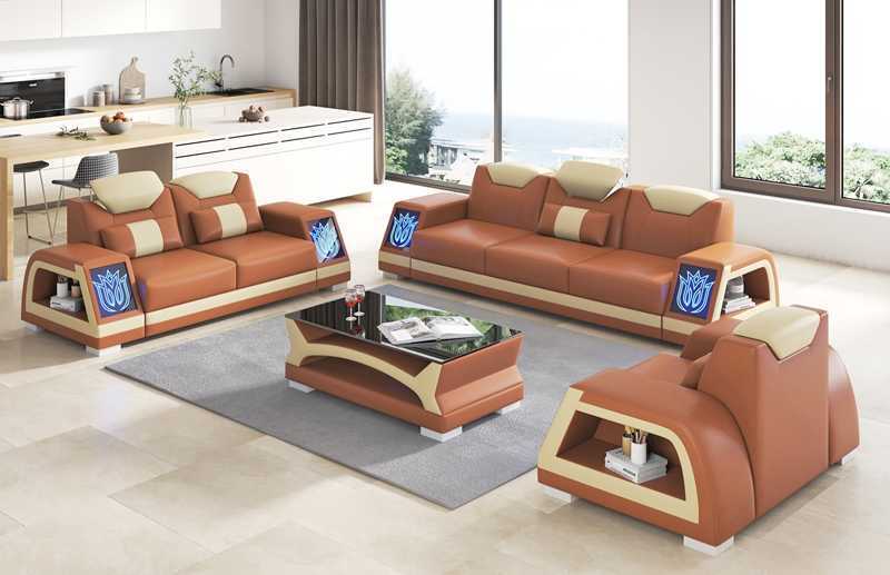 Complete couch set sofa set leather sofas sofa 3-piece sofas brown