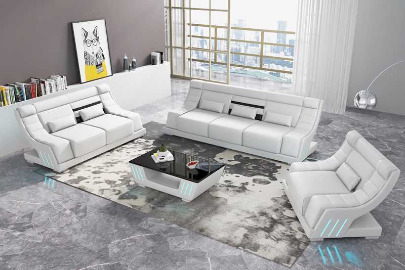 Luxury 3 Piece Faux Leather Sofa Set in White jvfurniture