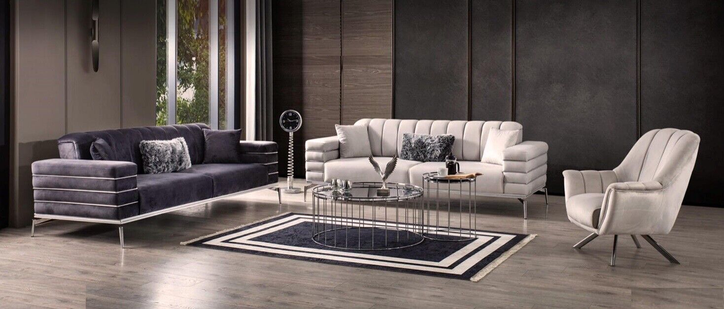 Luxury Sofa Set 321 Modern Set Design Sofa Upholstery Couch Grey New