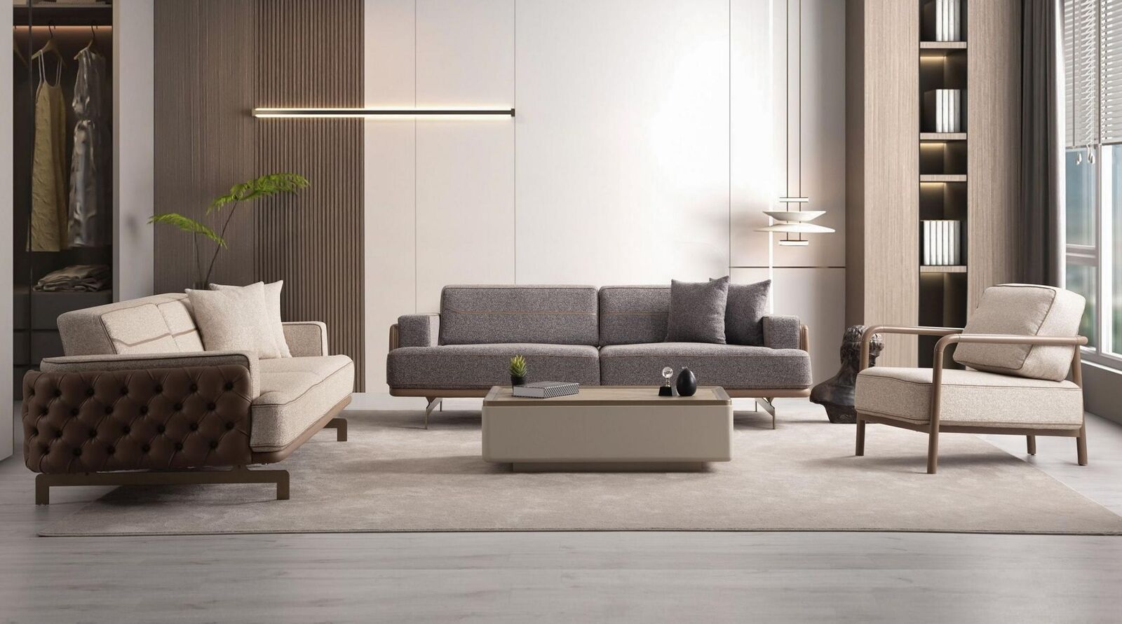 Modern Light Sofa Set 3+3+1 Set Designer Living Room Seater 3 Pieces