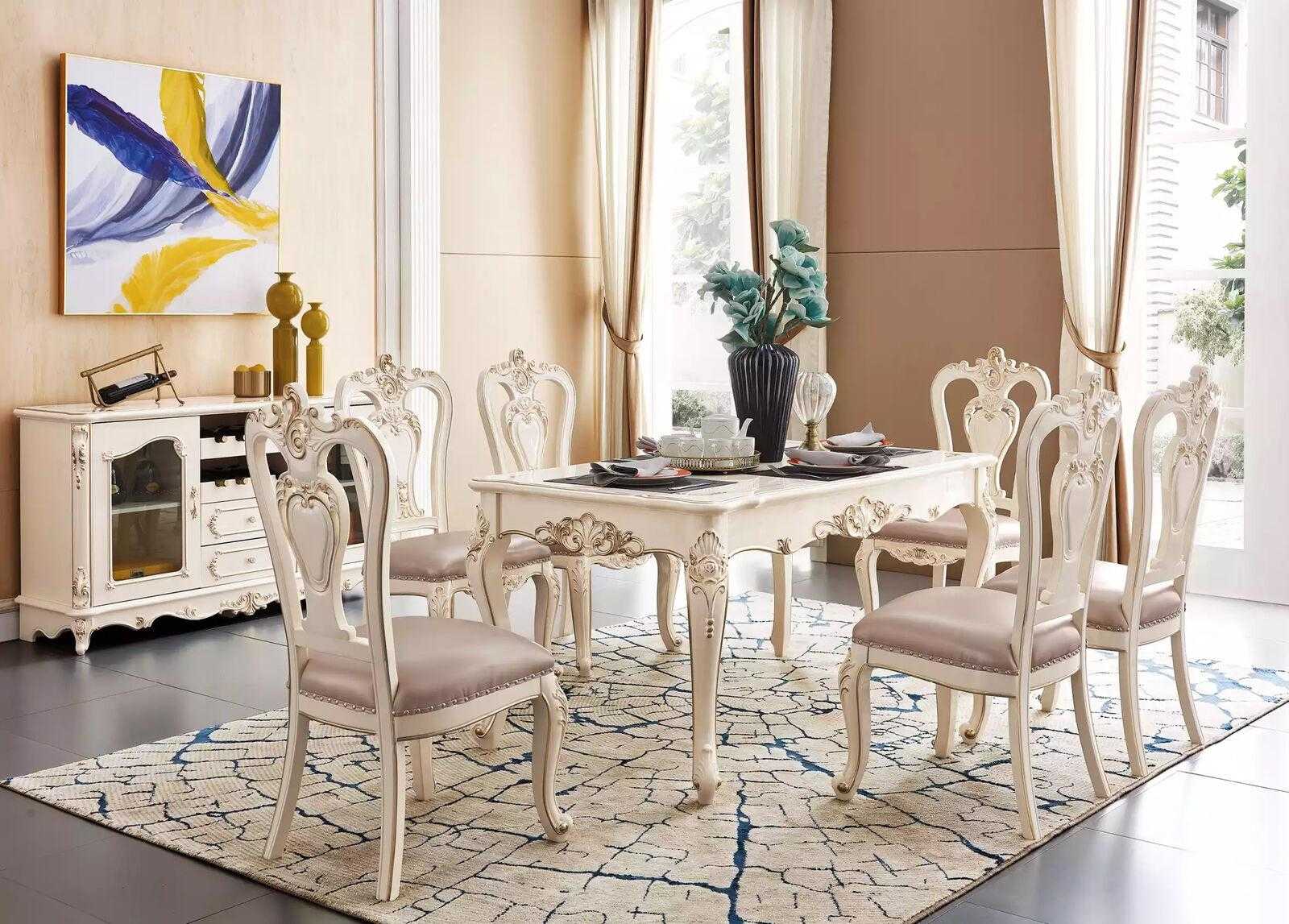 8 Piece Dining Set in Pearl White Classic jvfurniture