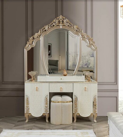 Bedroom set luxury dressing table with mirror stool design 2-piece