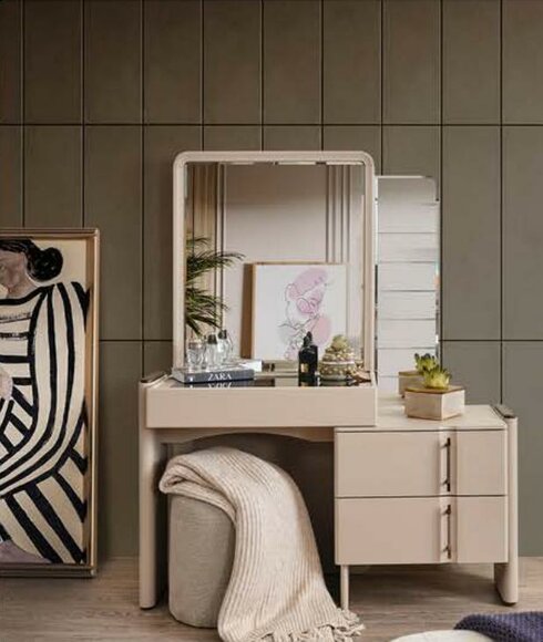 Beige designer dressing table bedroom mirror exclusive 2-piece set