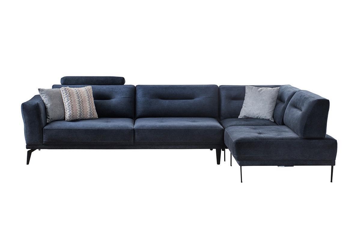 Corner suite living room dark blue L-shaped fabric sofa modern design