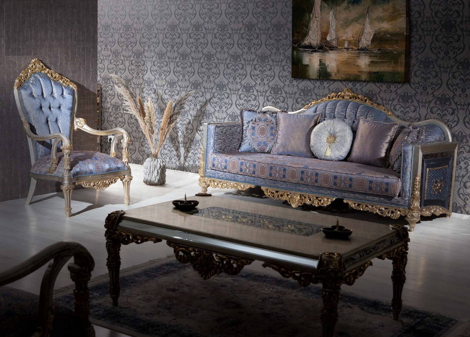 Baroque Sofa Chesterfield 3+1 Seater Coffee Table Sofa Set Furniture Upholstery