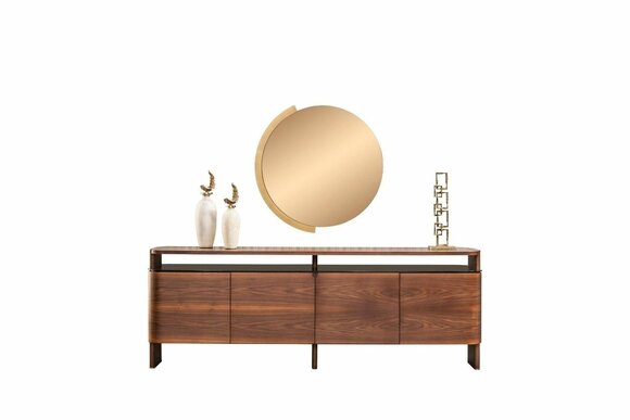 Sideboard sideboard chest of drawers cabinet brown wood mirror 2 pcs