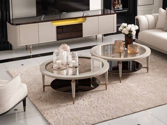 Group coffee tables side tables set 2 pieces coffee tables beige wood
